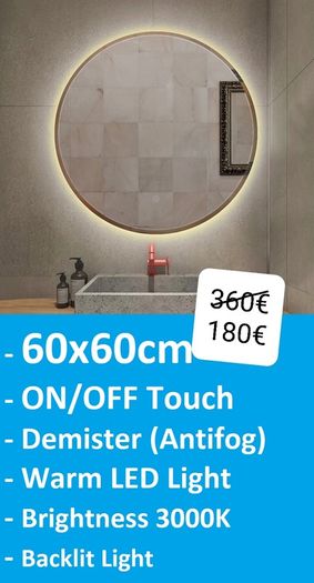LED Bathroom Mirrors Selection Clock Speakers Bluetooth Demister Antifog Wi-Fi Weather Station Makeup