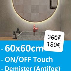 LED Bathroom Mirror 60cm Antifog Demister Backlit Warm Light