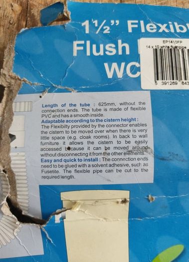 14" X 10" White Flushpipe for WC Pan  / Internal Flush Pipe Connector