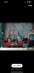 Not opened - brand new- Chinoiserie Wallpaper Peel and Stick, Removable Wallpaper, Asian Wall Art, Peacock with Peony Flowers Wall Mural - RRP 320 EUR