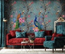 Not opened - brand new- Chinoiserie Wallpaper Peel and Stick, Removable Wallpaper, Asian Wall Art, Peacock with Peony Flowers Wall Mural - RRP 320 EUR