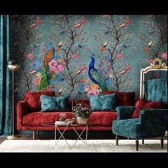 Not opened - brand new- Chinoiserie Wallpaper Peel and Stick, Removable Wallpaper, Asian Wall Art, Peacock with Peony Flowers Wall Mural - RRP 320 EUR
