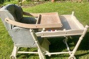 1950s Solid Wood Upholstered Highchair &amp; Play Table
