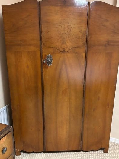 Mid century dressing table, ladies wardrobe, gents wardrobe and double bed.