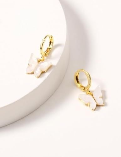 Butterfly Hoop Earrings Delicate Mother-of-Pearl Dangles