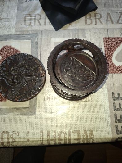 Beautiful Rare Full Set of African Hand Carved Wooden Place Mats with an Amazing Original Holder Postage Available,