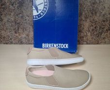 Womens BIRKENSTOCK BARRIE SAND canvas slip on shoes trainers beige brown Size UK 5 EU 38 boys girls unisex BRAND NEW BOXED