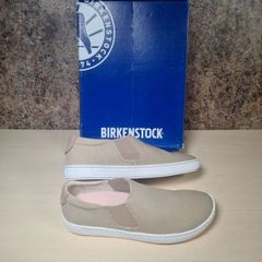 Womens BIRKENSTOCK BARRIE SAND canvas slip on shoes trainers beige brown Size UK 5 EU 38 boys girls unisex BRAND NEW BOXED