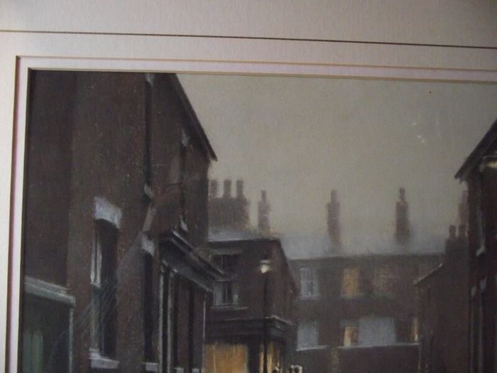 Marc Grimshaw - Original Pastel of - Children In A Rainy Street - Signed