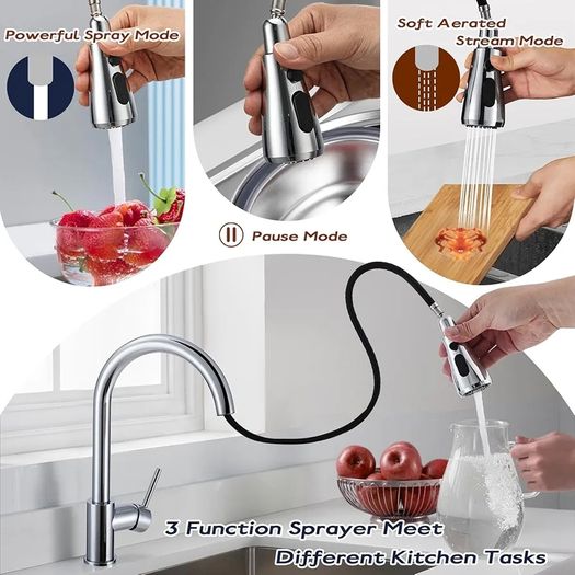 Kitchen Taps Mixer with Pull Out Spray, Pull Down Kitchen Sink Mixer Taps Faucet Monobloc Single Lever Bar Tap 1 Hole with High