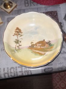 Beautiful Old Royal Doulton Ceramic Footed Bowl, from their Old English Scenes series 1930s Postage Available