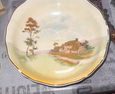 Beautiful Old Royal Doulton Ceramic Footed Bowl, from their Old English Scenes series 1930s Postage Available