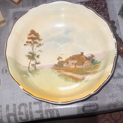Beautiful Old Royal Doulton Ceramic Footed Bowl, from their Old English Scenes series 1930s Postage Available