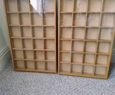 Storage display wooden shadow boxes x 2 with toughened glass sliding top adjustable compartments each has  24 sections and each one is 56cm x 38cm x 5.5cm solid wood great for display storage retail crafting jewellery hobbies Collection in Kinsale area