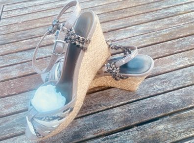 M&S Ladies Nude Wedge Sandal Size 6