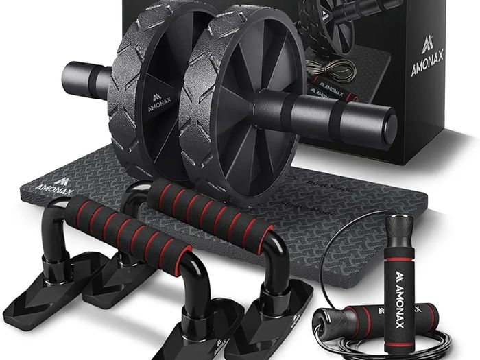 Convertible Ab Wheel Roller with Large Knee Mat for Core Abs Rollout Exercise, Double Wheel Set with Dual Fitness Strength Training Modes at Gym or Home