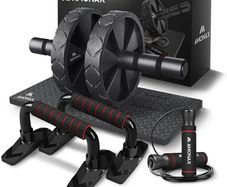 Convertible Ab Wheel Roller with Large Knee Mat for Core Abs Rollout Exercise, Double Wheel Set with Dual Fitness Strength Training Modes at Gym or Home