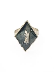 Vintage Siam Thai Dancer Sterling Silver Ring