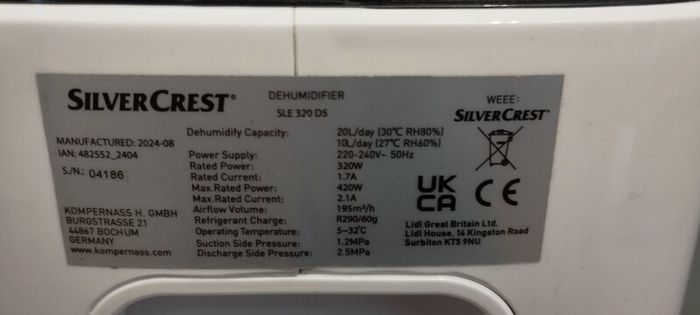 20 l. Dehumidifier