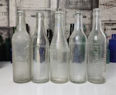 329 - Set of 5 Vintage Clear Glass Collectible Decorative Mineral Water Bottles