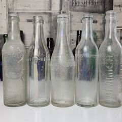 329 - Set of 5 Vintage Clear Glass Collectible Decorative Mineral Water Bottles