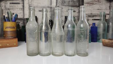 329 - Set of 5 Vintage Clear Glass Collectible Decorative Mineral Water Bottles