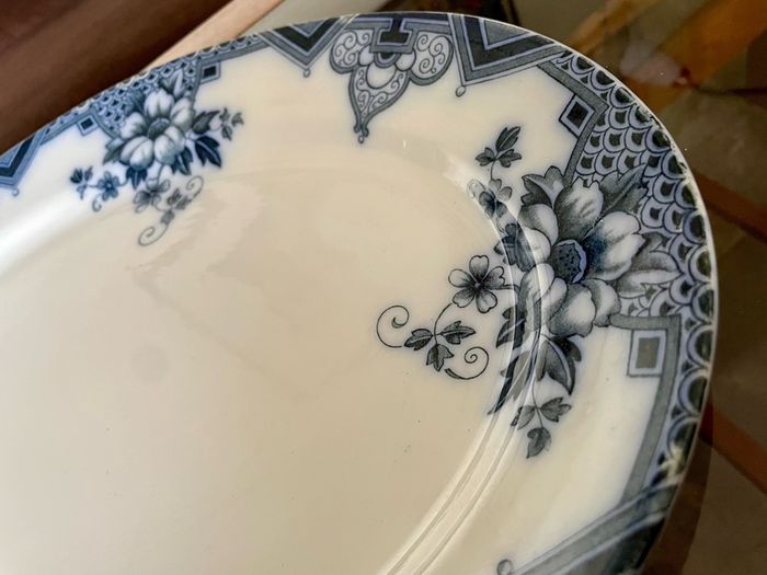 Antique Art Deco Cambridge Pattern Oval Serving Platter Meat Platter Hollinshead & Kirkham England ca 1910