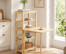 Folding Dining Table Dining Room Table Kitchen Table with 5 Storage Shelves,