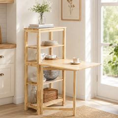 Folding Dining Table Dining Room Table Kitchen Table with 5 Storage Shelves,