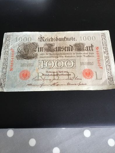 Very Rare 1910 German Banknote 1000 Mark