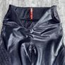 High Waist Biker Spanx Sculpting Fit Size S Black Leather Look Panel Leggings Image 2