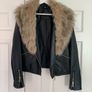 F&F Black Leather Jacket with Fur Collar Image 10