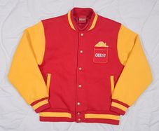 Spreadshirt Cheez It Red Yellow Varsity Bomber Jacket Size M
