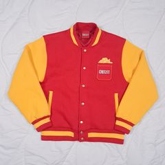 Spreadshirt Cheez It Red Yellow Varsity Bomber Jacket Size M