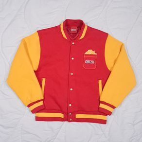 Spreadshirt Cheez It Red Yellow Varsity Bomber Jacket Size M