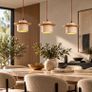 3 Light Travertine Pendant Ceiling Light with Natural Wood Accents Japandi Style Image 5