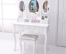 Dressing Table with 3 Mirror Stool Makeup with stool, 7 drawers