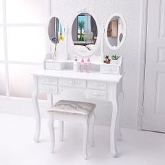 Dressing Table with 3 Mirror Stool Makeup with stool, 7 drawers