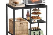 Kitchen Microwave Stand,4-Tier Adjustable Bakers Rack,Multi-Purpose Kitchen Storage Cart for Coffee Station,Space-Saving Metal Appliance Shelf for Living Room (Black)