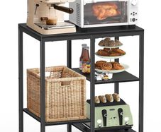 Kitchen Microwave Stand,4-Tier Adjustable Bakers Rack,Multi-Purpose Kitchen Storage Cart for Coffee Station,Space-Saving Metal Appliance Shelf for Living Room (Black)