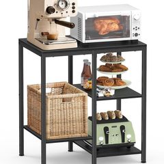 Kitchen Microwave Stand,4-Tier Adjustable Bakers Rack,Multi-Purpose Kitchen Storage Cart for Coffee Station,Space-Saving Metal Appliance Shelf for Living Room (Black)
