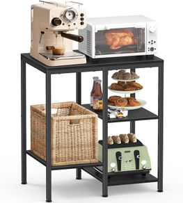 Kitchen Microwave Stand,4-Tier Adjustable Bakers Rack,Multi-Purpose Kitchen Storage Cart for Coffee Station,Space-Saving Metal Appliance Shelf for Living Room (Black)