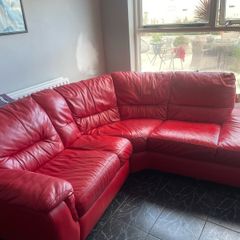red leather couch