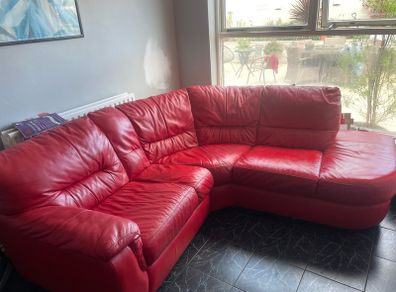red leather couch