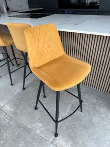 Set of 4 Mustard Velvet Bar Stools