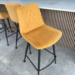 Set of 4 Mustard Velvet Bar Stools