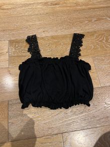 Black Strappy Elasticated Crop Top Size Small
