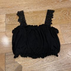 Black Strappy Elasticated Crop Top Size Small