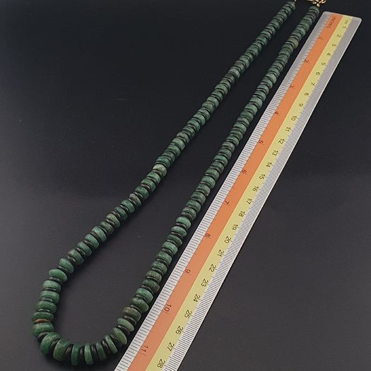 Vintage Tire Shape Jade & Bone Beads Necklace 24 inches