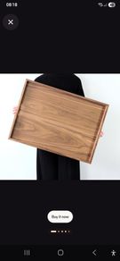 Handmade walnut ottoman tray. Large wood serving tray with handles